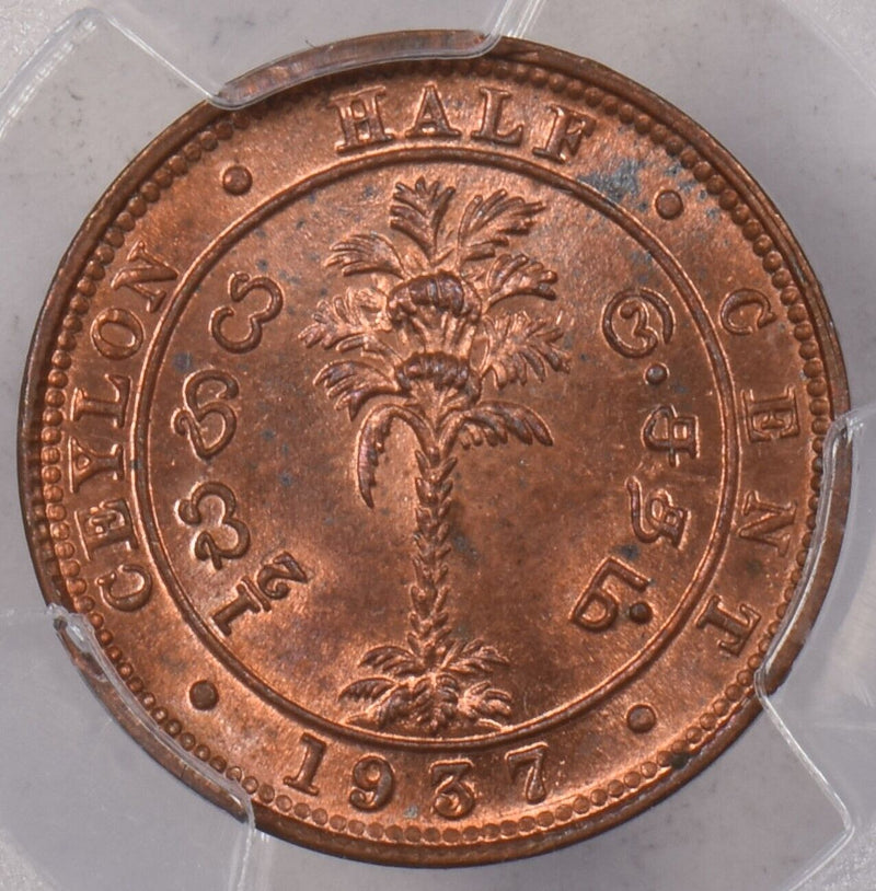 Ceylon 1937 1/2 Cent PCGS MS 64 RED BROWN PI0196 combine shipping