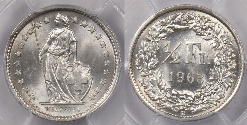 Switzerland 1963 B 1/2 Franc PCGS MS 64 PI0202 combine shipping