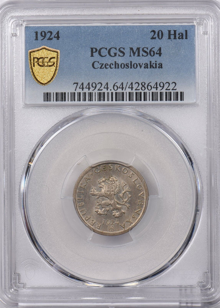 Czechoslovakia 1924 20 Haleru Lion animal PCGS MS 64 PI0146 combine shipping