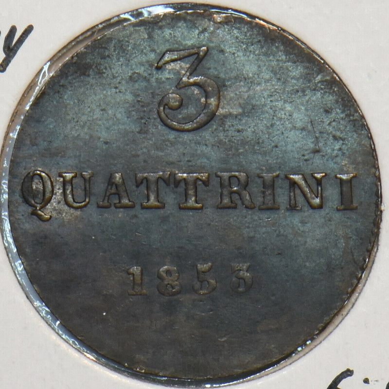 Italian States 1853 3 Quattrini UNC Tuscany 491095 combine shipping