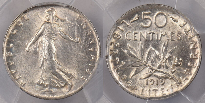 France 1919 50 Centimes PCGS MS 62 Gad-420 F-190 PI0144 combine shipping