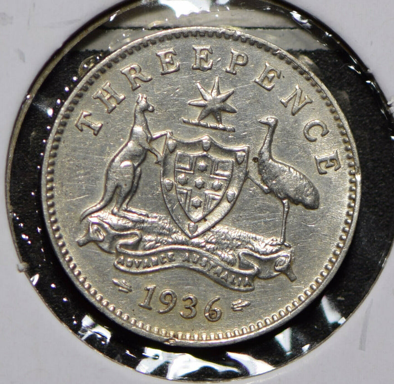 Australia 1936 3 Pence Kangaroo animal Emu  292011 combine shipping