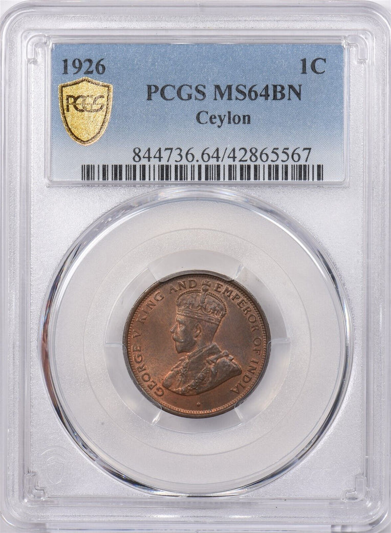 Ceylon 1926 Cent PCGS MS 64 BROWN PI0227 combine shipping