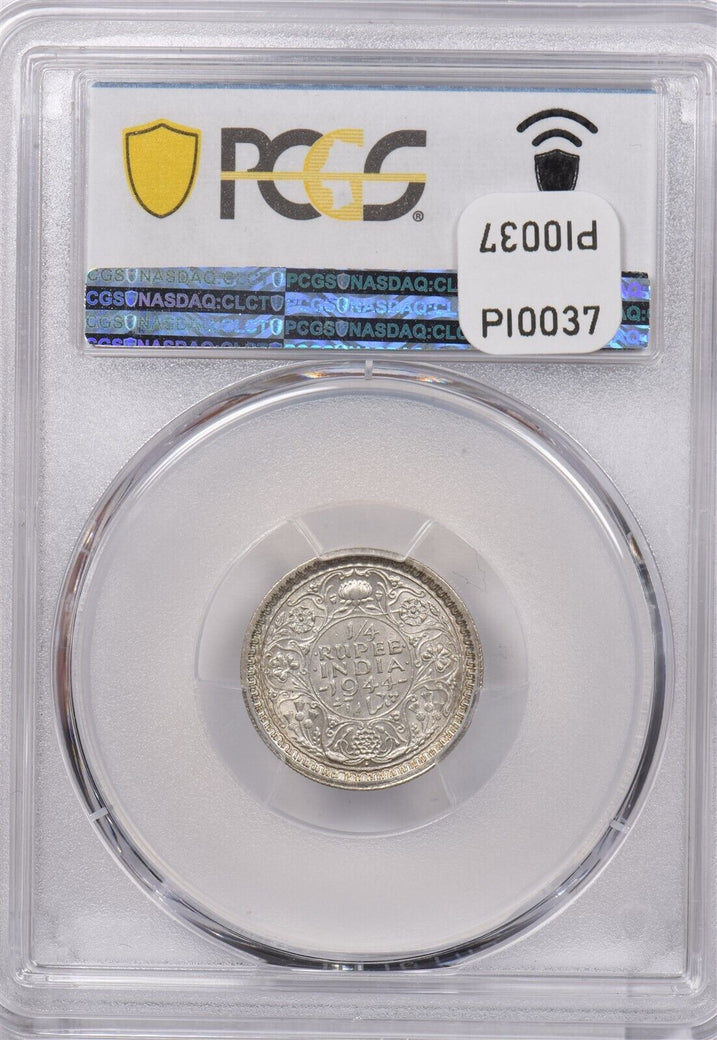 India British 1944 B 1/4 Rupee PCGS MS 63 SW-9.92 Star Lotus PI0037 combine ship