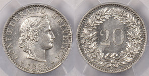 Switzerland 1883 B 20 Rappen PCGS MS 63 PC1404 combine shipping