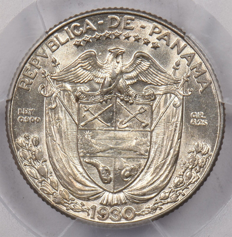 Panama 1930 1/4 Balboa PCGS AU 58 PC1466 combine shipping