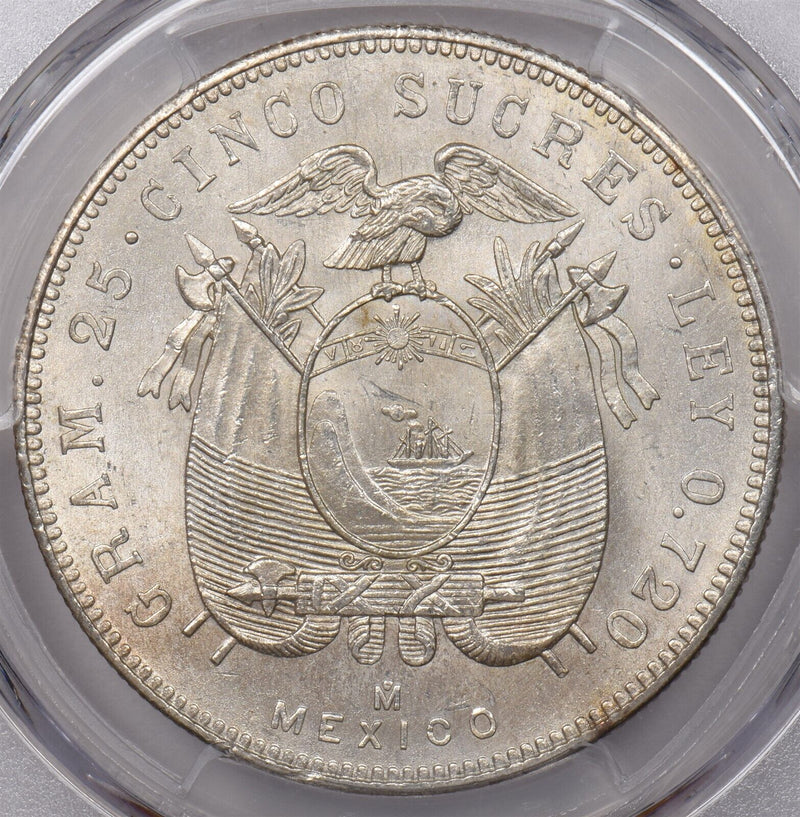 Ecuador 1944 Mo 5 Sucres Eagle animal PCGS MS 63 PI0112 combine shipping