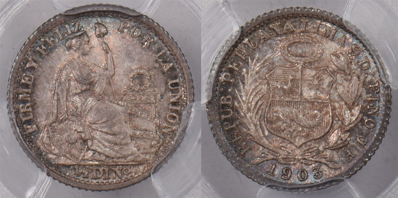 Peru 1903 /803-JF 1/2 Dinero PCGS MS 65 KM-206.2 PI0148 combine shipping