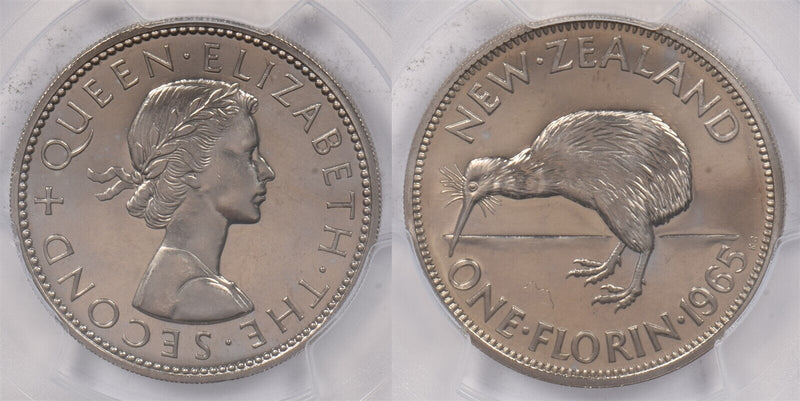 New Zealand 1965 Florin Kiwi Bird animal PCGS Proof like 66 PI0191