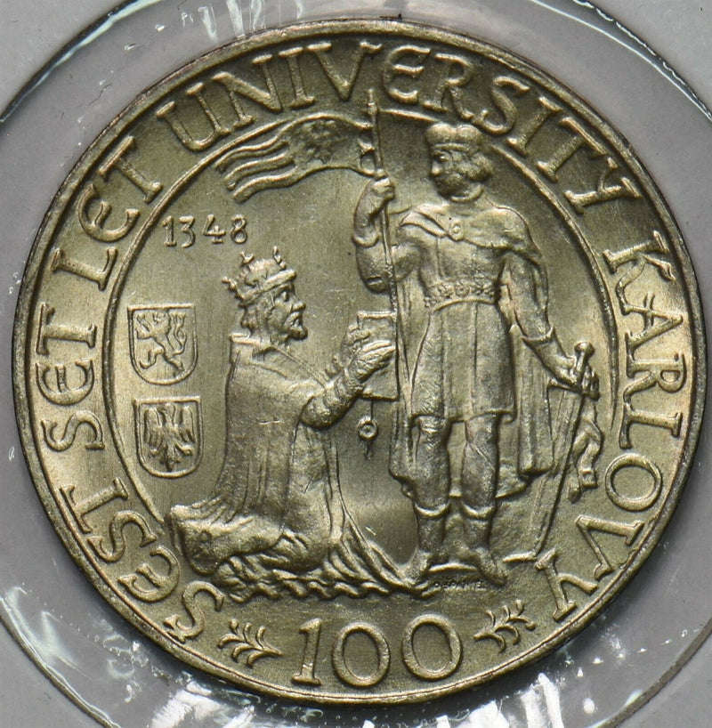 Czechoslovakia 1948 100 Korun Lion animal Charles University 296864 combine ship