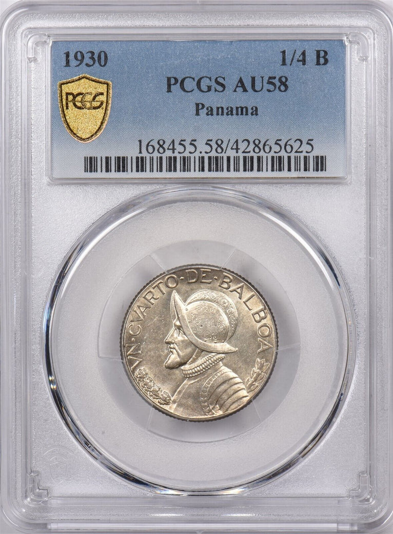 Panama 1930 1/4 Balboa PCGS AU 58 PC1466 combine shipping