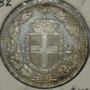 Italy 1882 2 Lire Toned UNC 491079 combine shipping