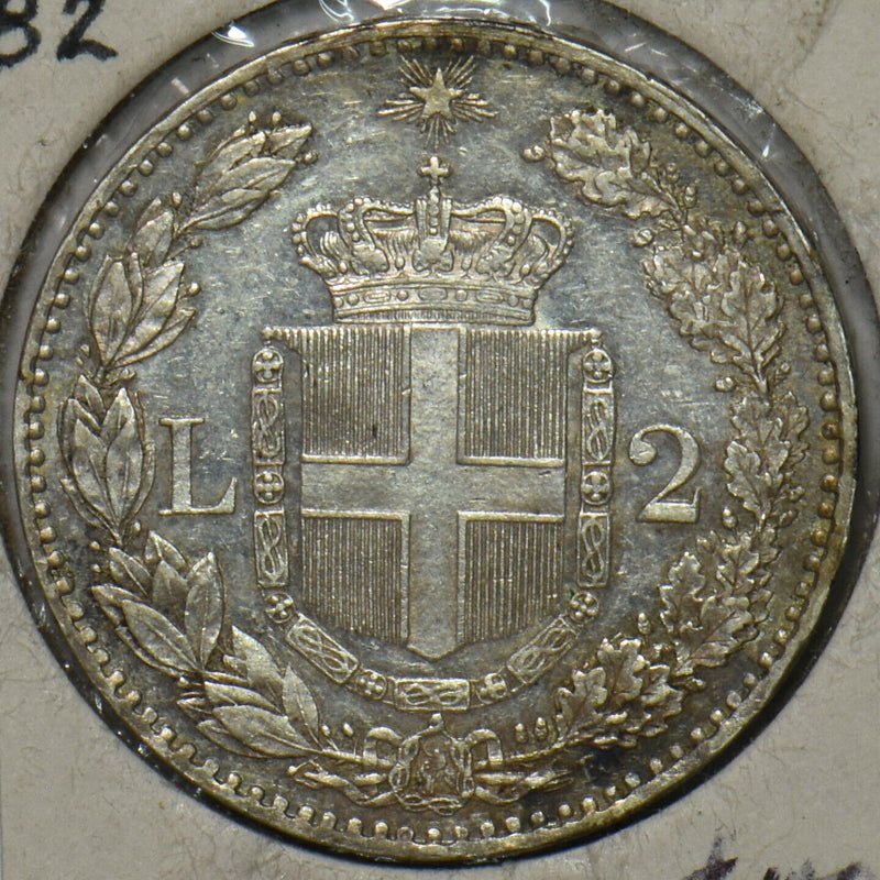 Italy 1882 2 Lire Toned UNC 491079 combine shipping