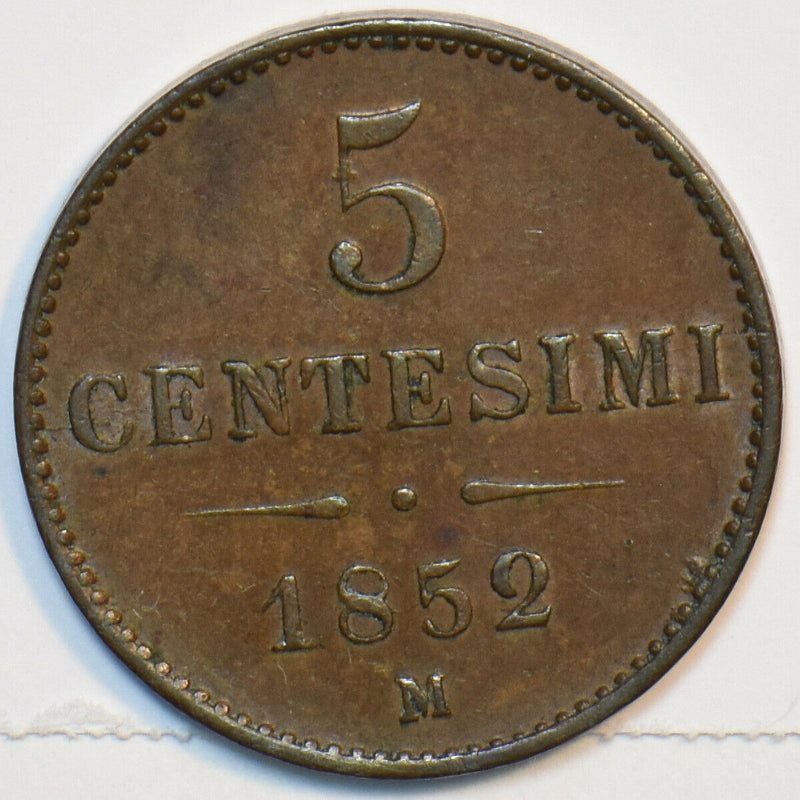 Italy 1852 M 5 Centesimi Lombardy 491258 combine shipping