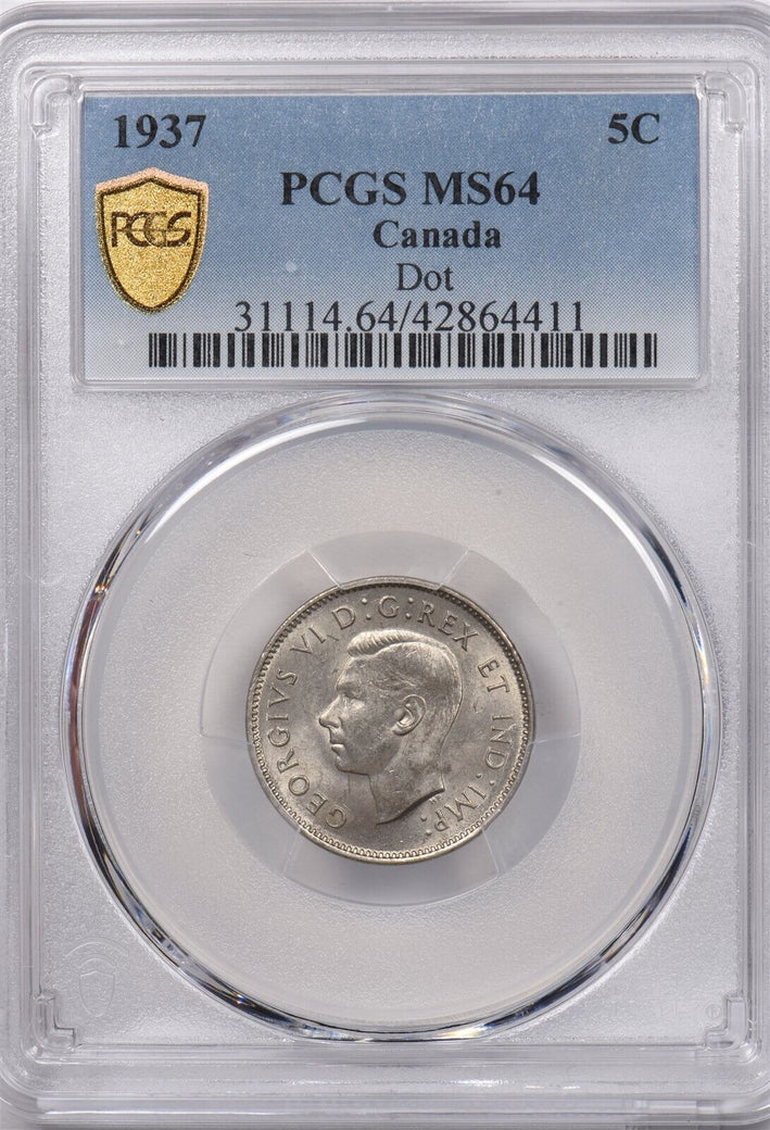 Canada 1937 5 Cents Beaver animal PCGS MS 64 Dot PI0062 combine shipping