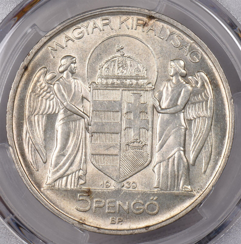 Hungary 1939 BP 5 Pengo PCGS Cleaned-UNC Detail Admiral Miklos Horthy PI0159 co