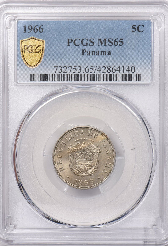 Panama 1966 5 Centesimos Eagle animal PCGS MS 65 Top Grade in PCGS Holder PI0101