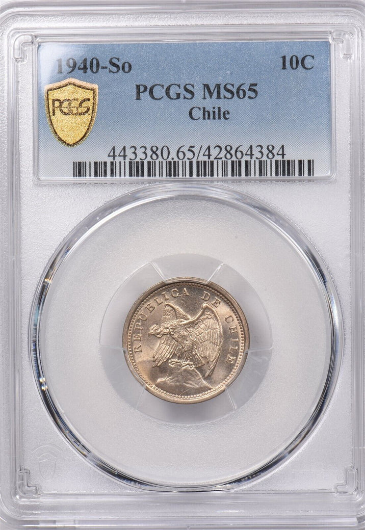 Chile 1940 So 10 Centavos Condor animal PCGS MS 65 PCGS Pop 3 1 Higher PI0080 co