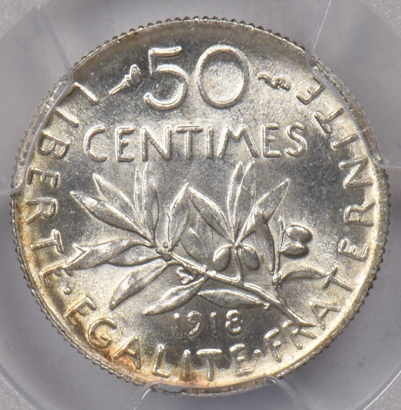 France 1918 50 Centimes PCGS MS 62 Gad-420 F-190 PI0213 combine shipping