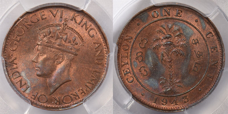 Ceylon 1943 Cent PCGS MS 65 RED BROWN PI0081 combine shipping