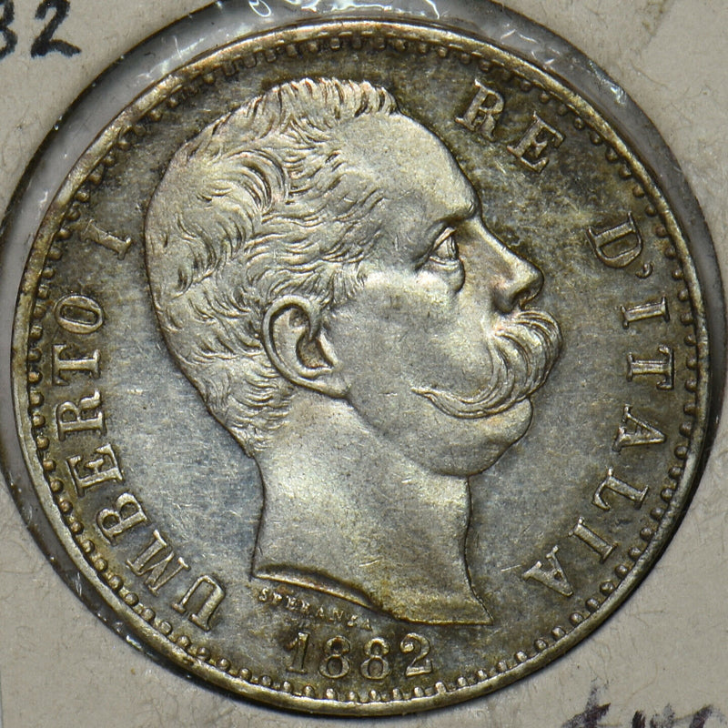 Italy 1882 2 Lire Toned UNC 491079 combine shipping