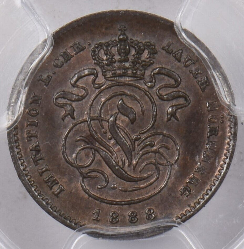 Belgium 1888 2 Cents Lion animal PCGS MS 64 BROWN Lauer Imitation Nurnberg PI014