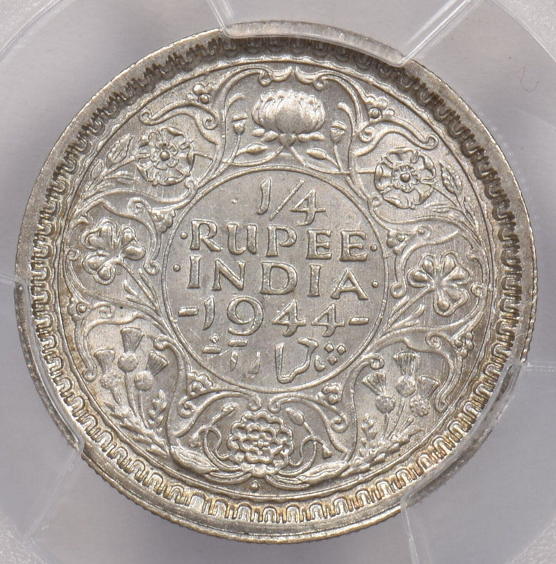 India British 1944 B 1/4 Rupee PCGS MS 63 SW-9.92 Star Lotus PI0037 combine ship