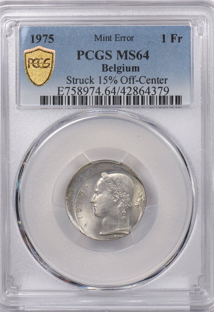 Belgium 1975 Franc PCGS MS 64 Mint Error Struck 15% Off-Center PI0088 combine sh