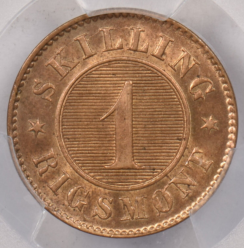 Denmark 1867 Skilling Rigsmont PCGS MS 64 RED BROWN PI0224 combine shipping