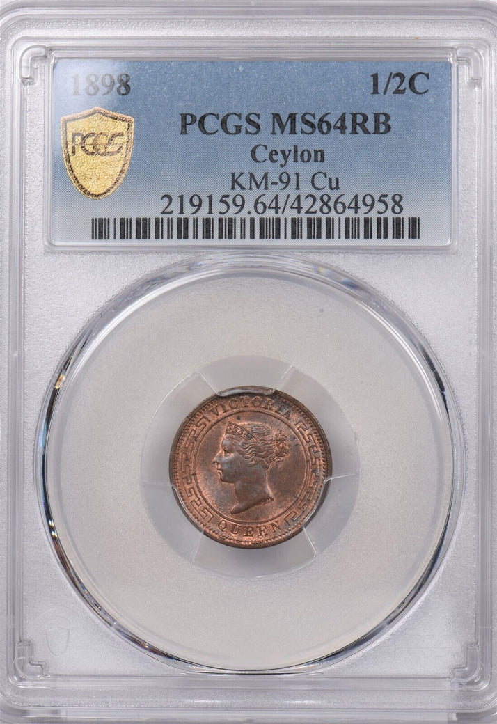 Ceylon 1898 1/2 Cent PCGS MS 64 RED BROWN KM-91 Cu PI0040 combine shipping