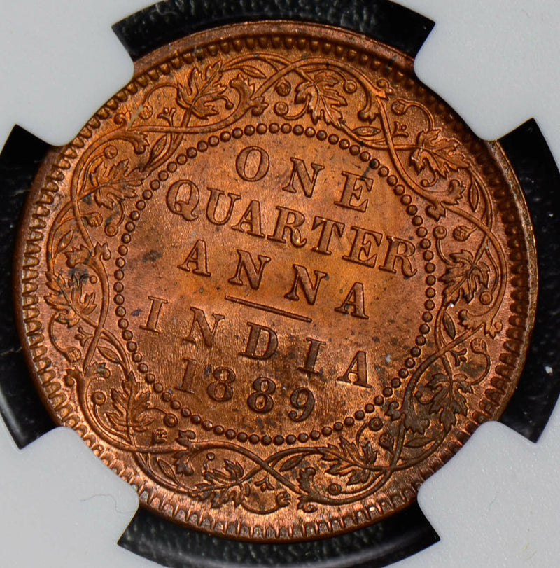 NG0361 British India 1889 C 1/4 Anna NGC MS62 RB