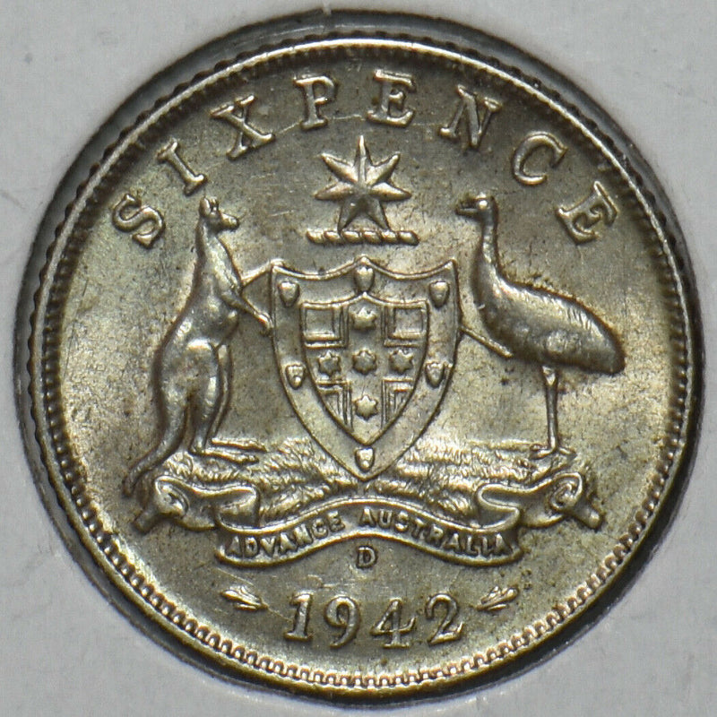 Australia 1942 D 6 Pence Kangaroo animal Emu 195682 combine shipping