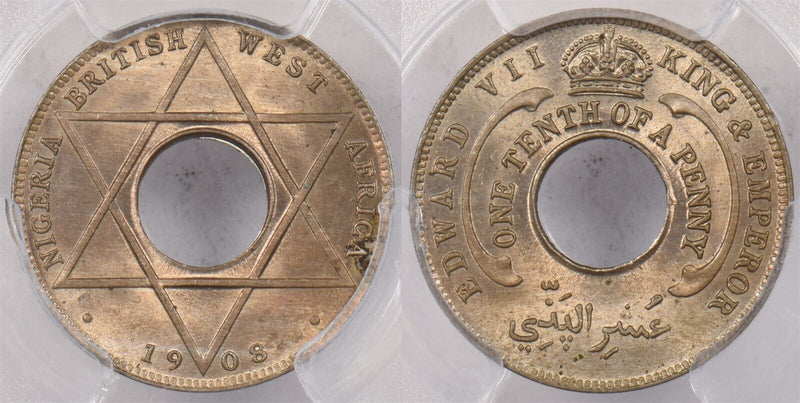 British West Africa 1908 1/10 Penny PCGS MS 65 KM-3 Copper-Nickel PI0189 combine