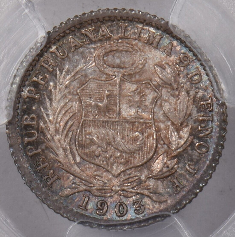 Peru 1903 /803-JF 1/2 Dinero PCGS MS 65 KM-206.2 PI0148 combine shipping