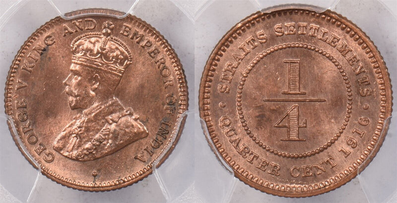 Straits Settlements 1916 1/4 Cents PCGS Cleaned-UNC Detail Genuine PI0184 combin