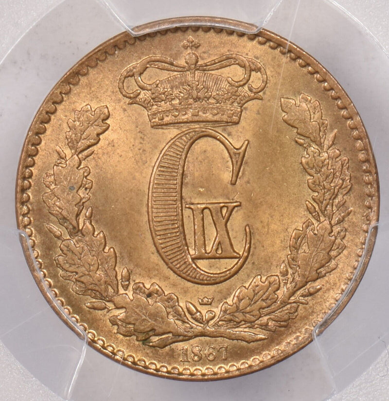 Denmark 1867 Skilling Rigsmont PCGS MS 64 RED BROWN PI0224 combine shipping