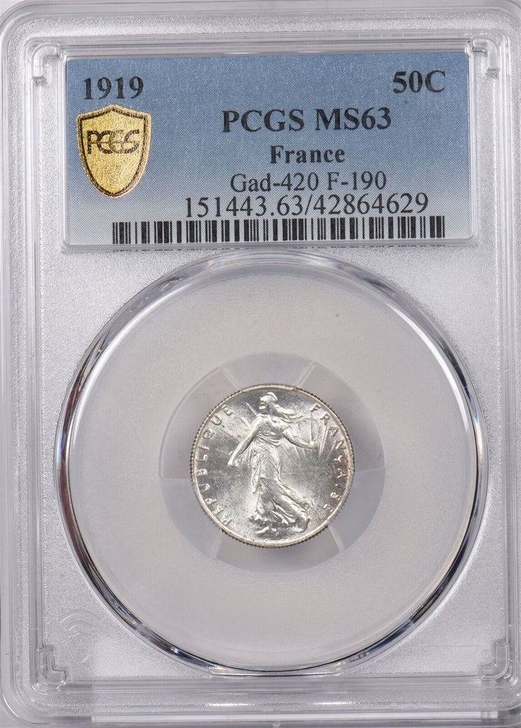 France 1919 50 Centimes PCGS MS 63 Gad-420 F-190 PI0145 combine shipping