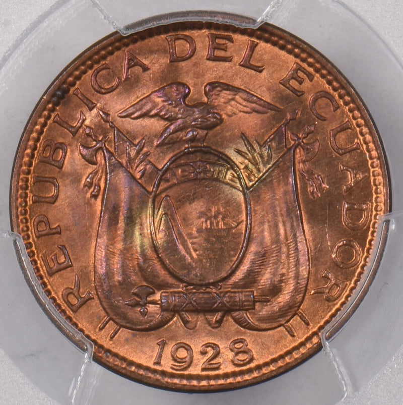 Ecuador 1928 Centavo PCGS MS 65 RED BROWN KM-67, 4425 PI0160 combine shipping