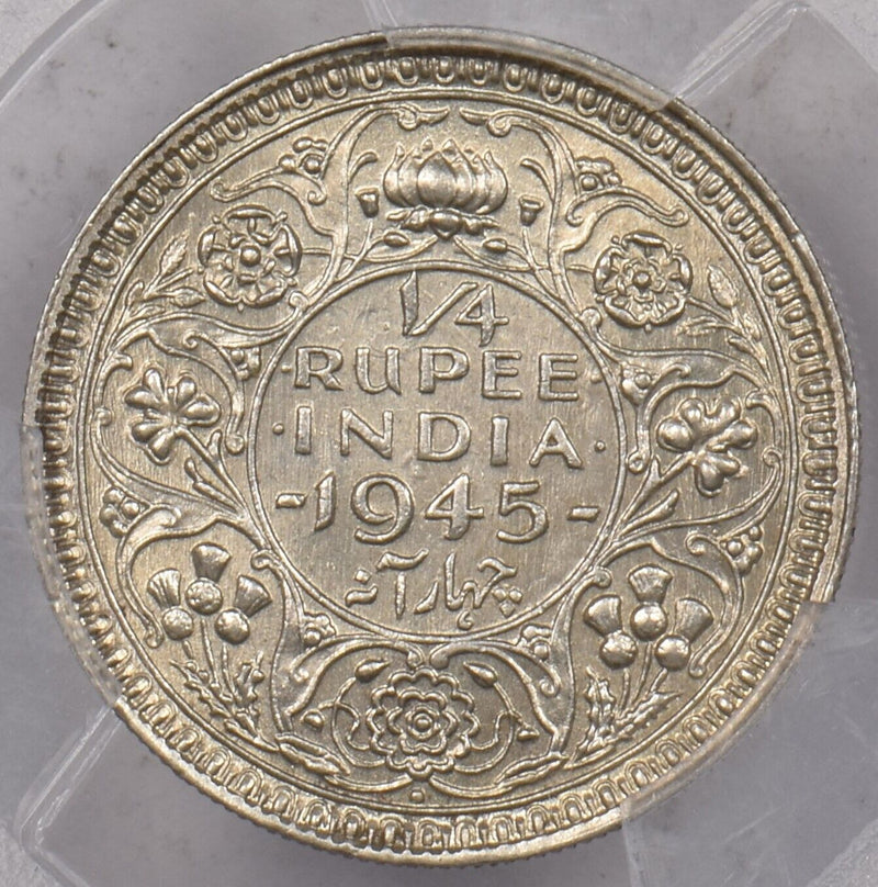 India British 1945 B 1/4 Rupee PCGS MS 62 SW-9.96 Small 5 PI0222 combine shippin