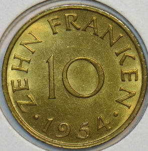 German States 1954 10 Franken Saarland 152106 combine shipping
