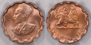 Ethiopia 1943 ~44 EE 1936 25 Cents Lion animal PCGS MS 64 RED KM-36 PC1415 combi