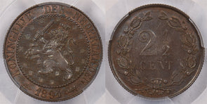 Netherlands 1894 2 1/2 Cents Lion animal PCGS MS 65 BROWN PC1402 combine shippin