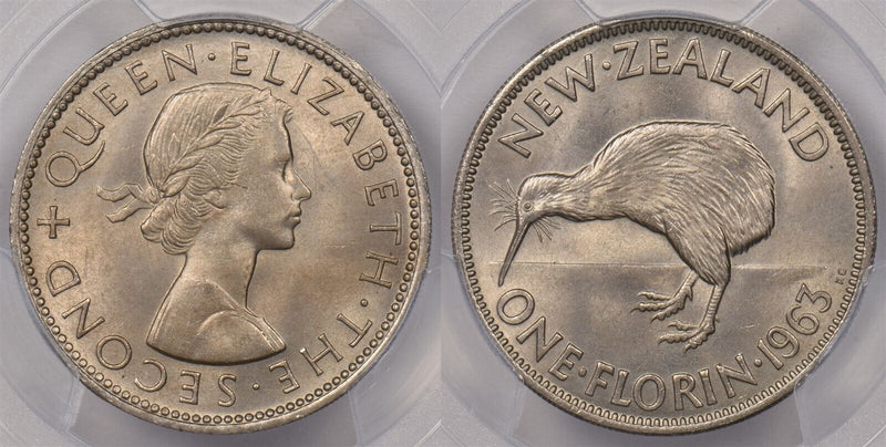 New Zealand 1963 Florin Kiwi Bird animal PCGS MS 65 PI0117 combine shipping