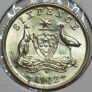 Australia 1942 D 6 Pence Kangaroo animal Emu 195681 combine shipping