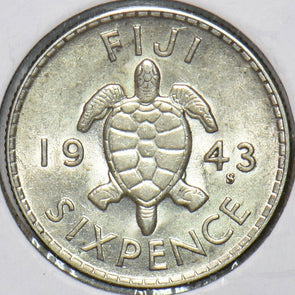Fiji 1943 S 6 Pence Turtle animal 296347 combine shipping
