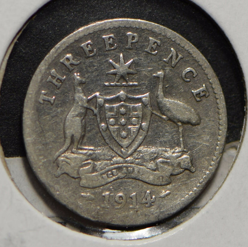 Australia 1914 3 Pence Kangaroo animal Emu  901232 combine shipping