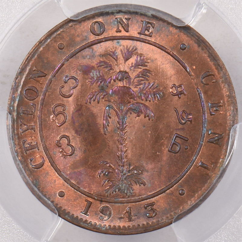 Ceylon 1943 Cent PCGS Environmental Damage-UNC Detail PI0139 combine shipping