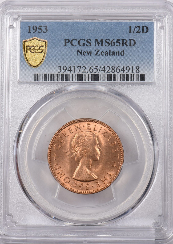 New Zealand 1953 1/2 Penny PCGS MS 65 RED PI0151 combine shipping