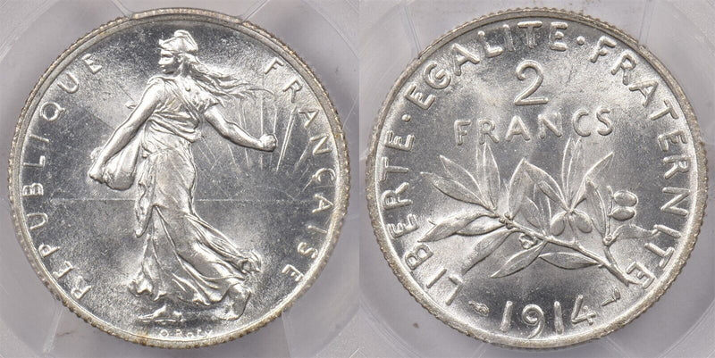 France 1914 2 Francs PCGS MS 62 Gad-532 PI0128 combine shipping