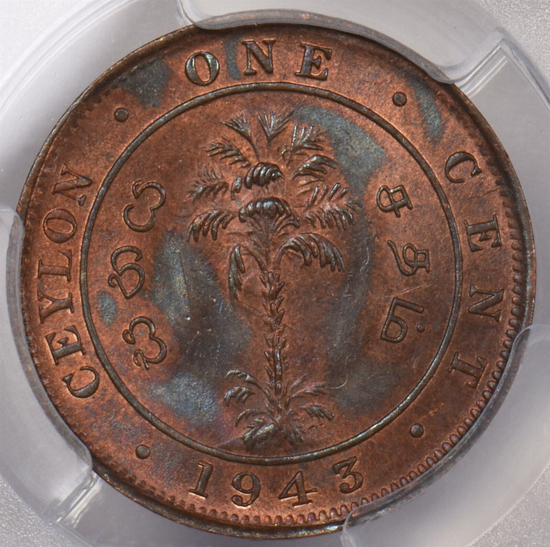 Ceylon 1943 Cent PCGS MS 65 RED BROWN PI0081 combine shipping